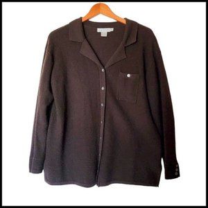 Tweeds Women's Brown 100% Merino Wool Long Sleeve Cardigan Shaket M Medium Jacke